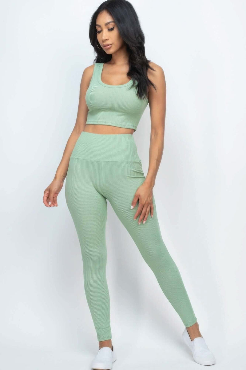 Ribbed Crop Top & Leggings Set - Fit Me For 20