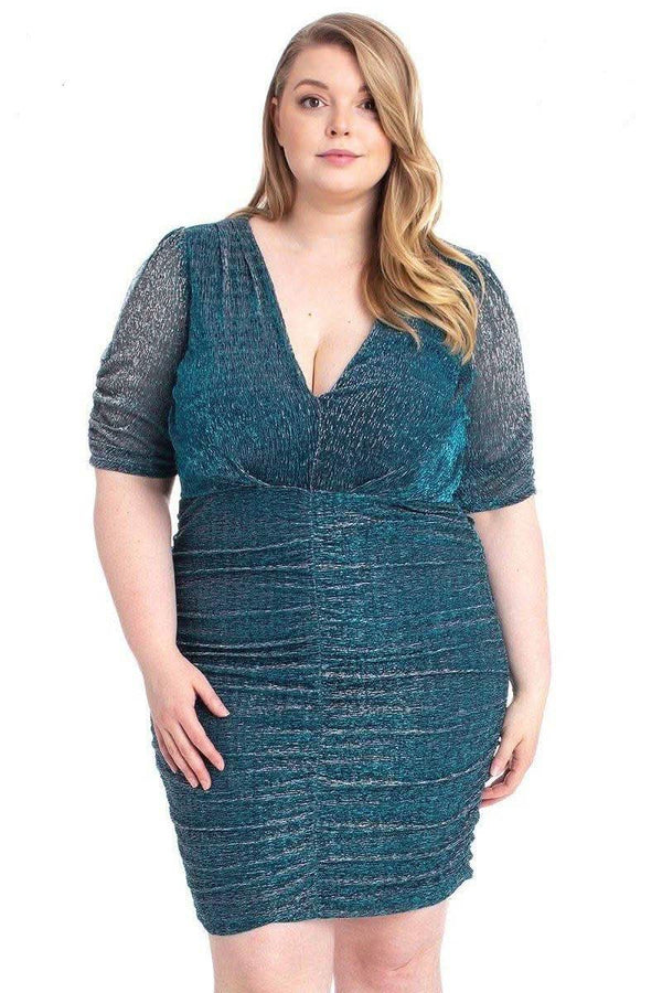 Ribbed Shimmer Shirring Mini Dress - Fit Me For 20