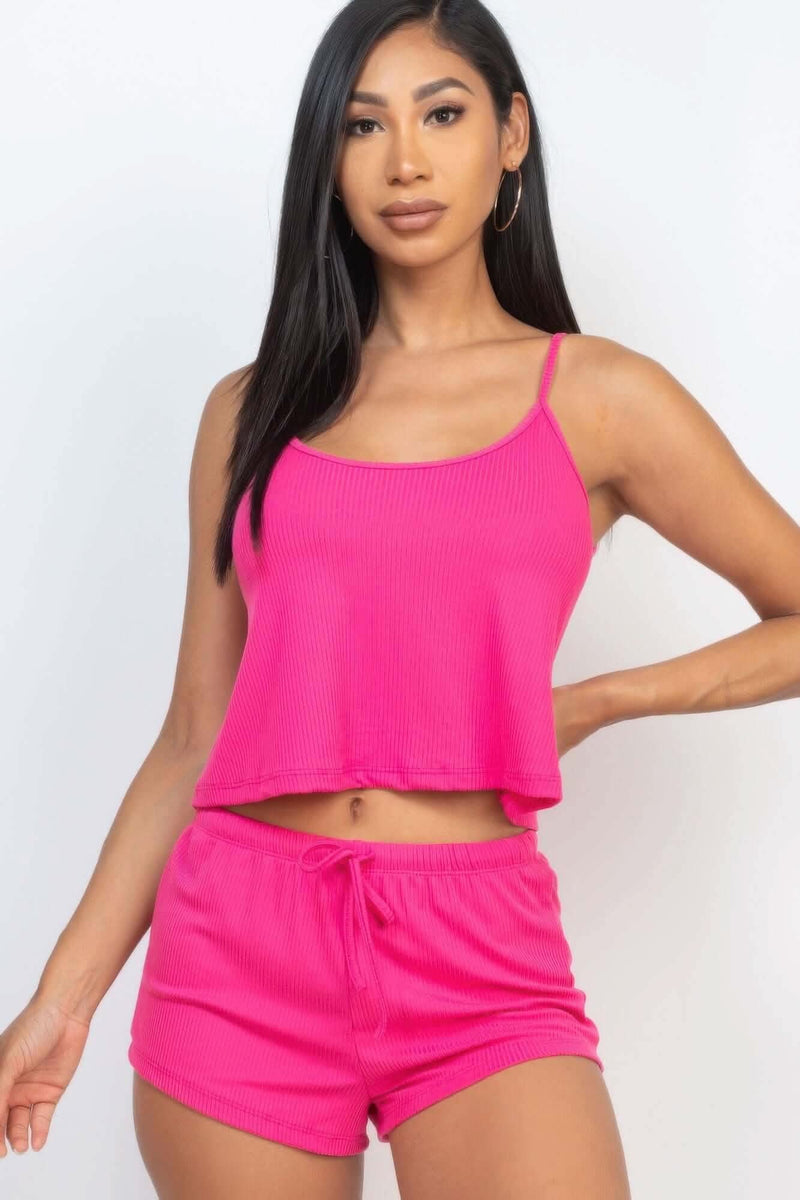 Ribbed Strappy Top & Shorts Set - Fit Me For 20