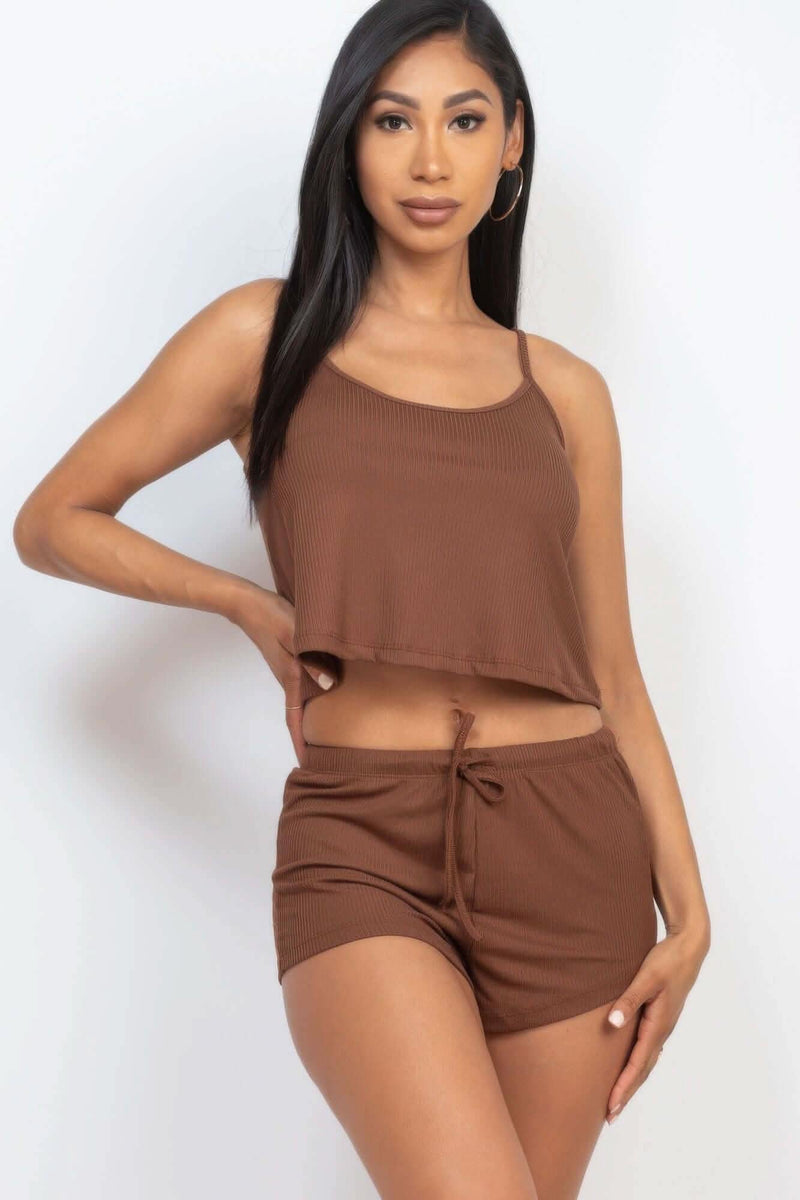 Ribbed Strappy Top & Shorts Set - Fit Me For 20