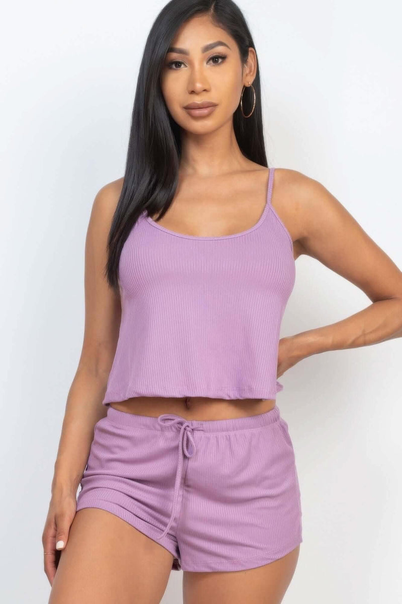 Ribbed Strappy Top & Shorts Set - Fit Me For 20