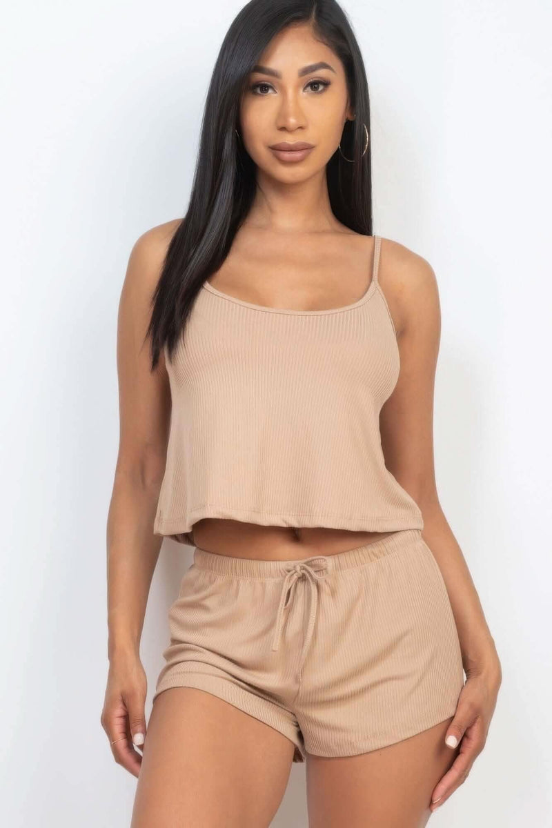 Ribbed Strappy Top & Shorts Set - Fit Me For 20