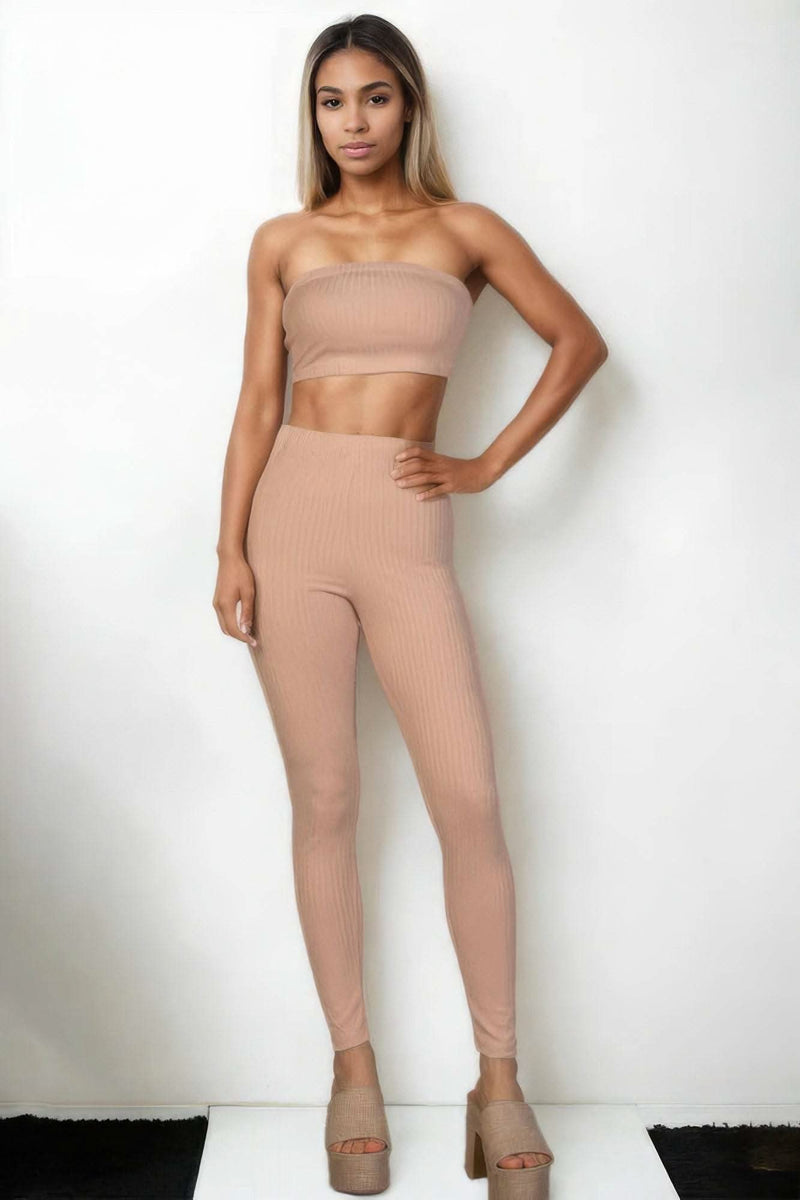 Ribbed Tube Top & Leggings Set - Fit Me For 20