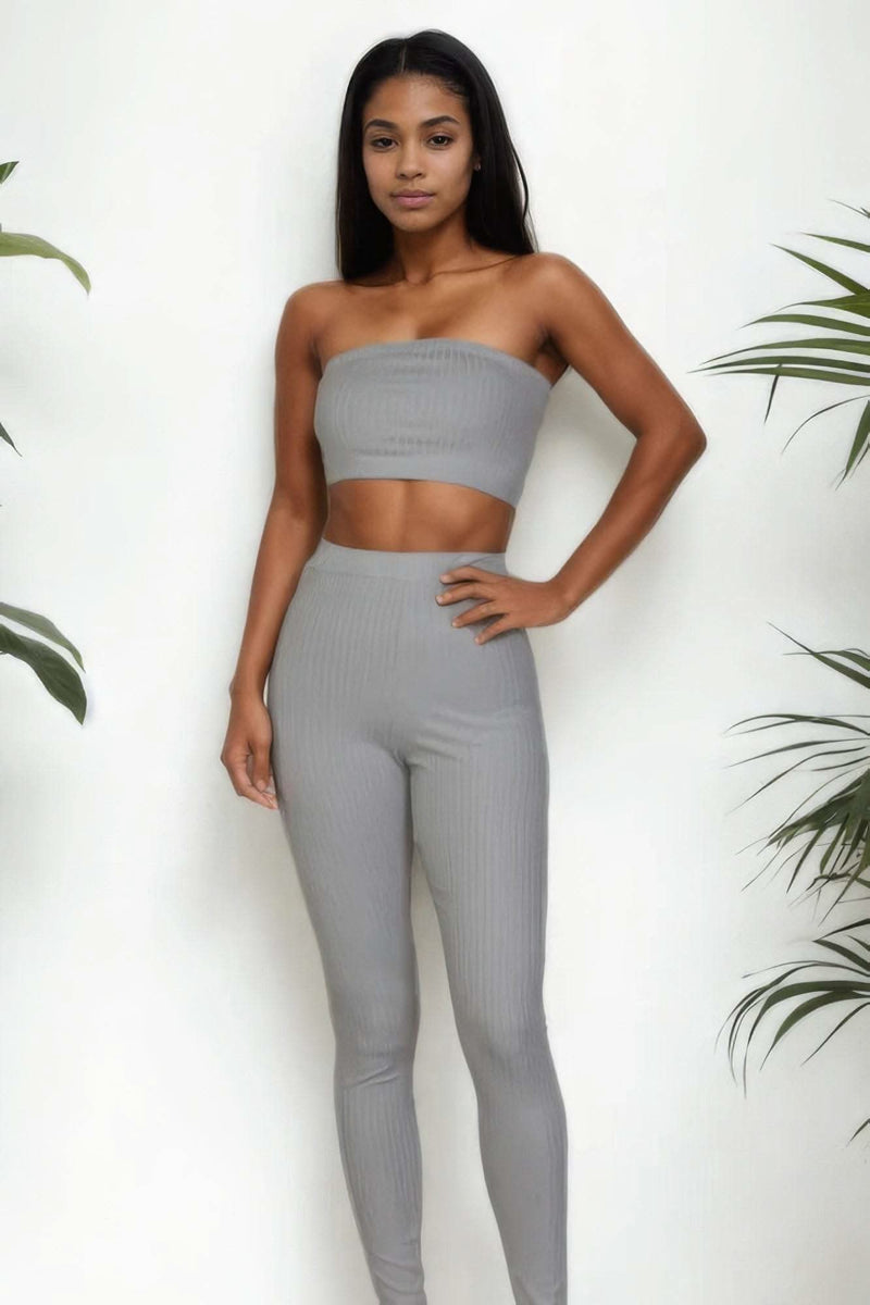 Ribbed Tube Top & Leggings Set - Fit Me For 20