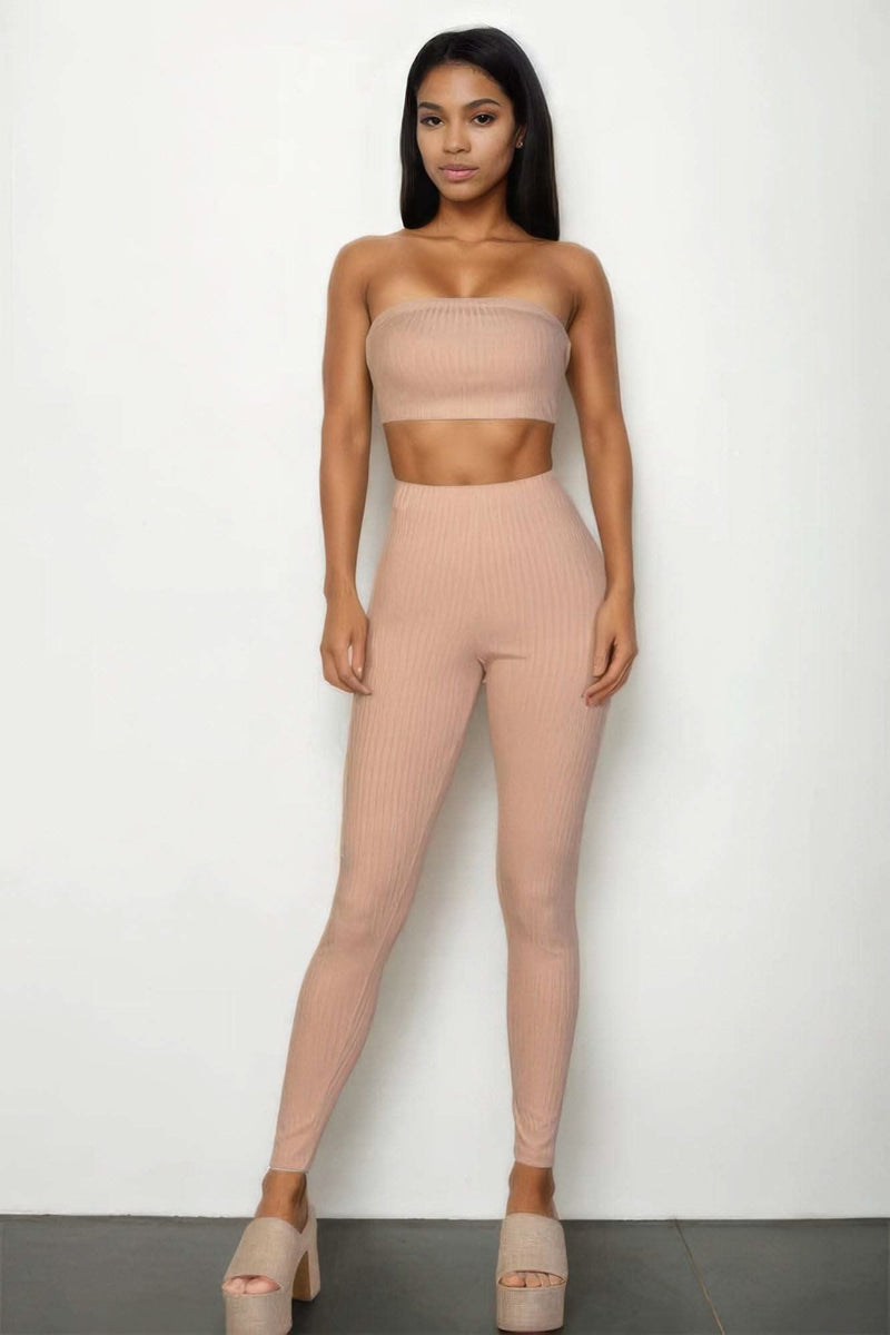 Ribbed Tube Top & Leggings Set - Fit Me For 20