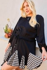 Round Neck 3/4 Bubble Sleeve Gingham Ruffle Romper - Fit Me For 20