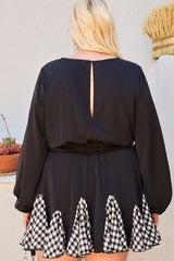 Round Neck 3/4 Bubble Sleeve Gingham Ruffle Romper - Fit Me For 20