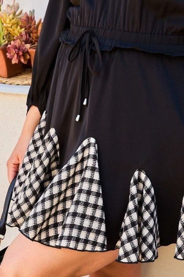 Round Neck 3/4 Bubble Sleeve Gingham Ruffle Romper - Fit Me For 20