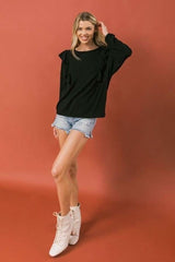 Round Neckline Front Ruffle Detail Knit Top - Fit Me For 20