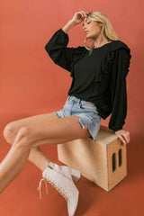 Round Neckline Front Ruffle Detail Knit Top - Fit Me For 20