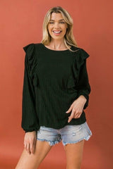 Round Neckline Front Ruffle Detail Knit Top - Fit Me For 20