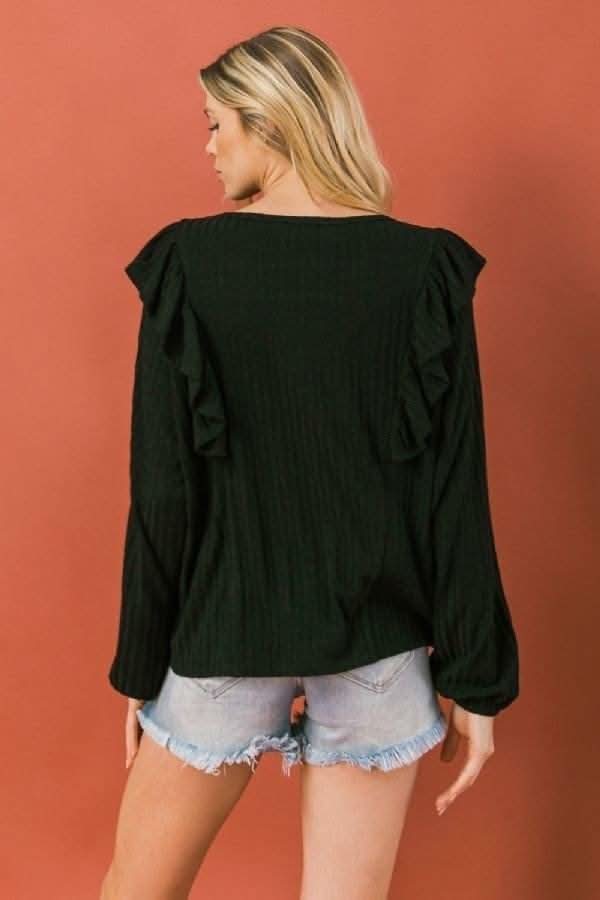 Round Neckline Front Ruffle Detail Knit Top - Fit Me For 20