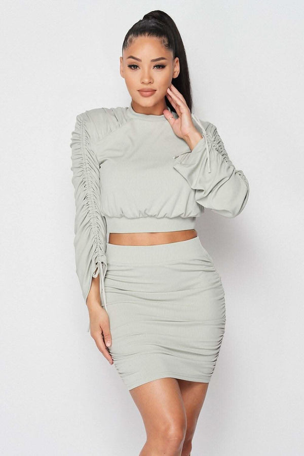Ruched Long Sleeve And Skirt Set - Fit Me For 20