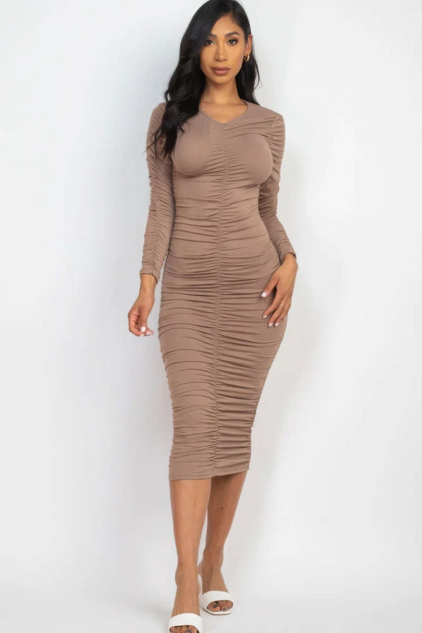 Ruched Long Sleeve Midi Dress - Fit Me For 20