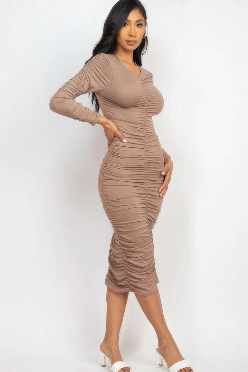 Ruched Long Sleeve Midi Dress - Fit Me For 20