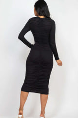 Ruched Long Sleeve Midi Dress - Fit Me For 20