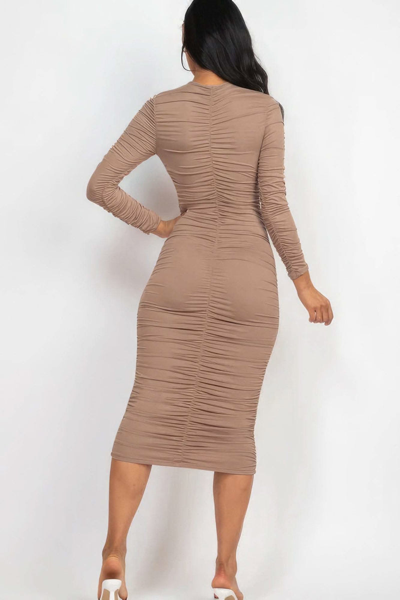 Ruched Long Sleeve Midi Dress - Fit Me For 20