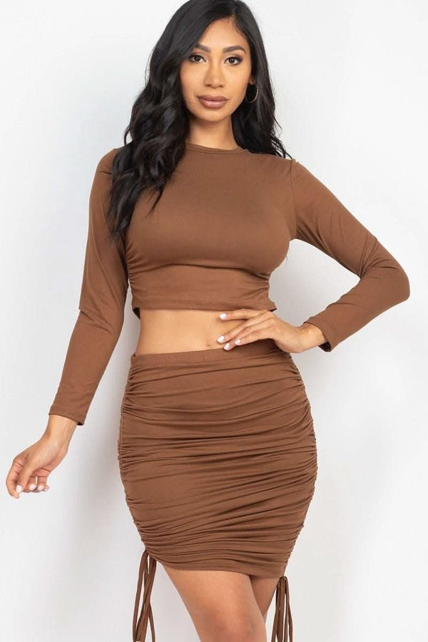 Ruched Side Crop Top & Drawstring Skirt Set - Fit Me For 20