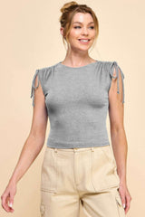 Ruching Shoulder Ribbed Top - Fit Me For 20