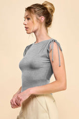 Ruching Shoulder Ribbed Top - Fit Me For 20
