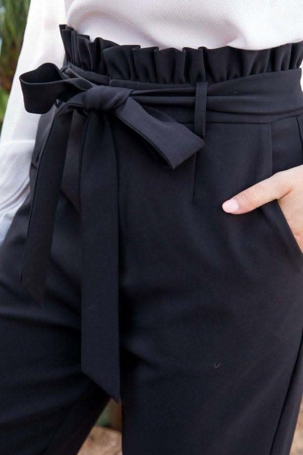 Ruffle High Waist Belt Side Pocket Front Zipper Solid Pants - Fit Me For 20