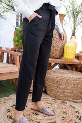 Ruffle High Waist Belt Side Pocket Front Zipper Solid Pants - Fit Me For 20