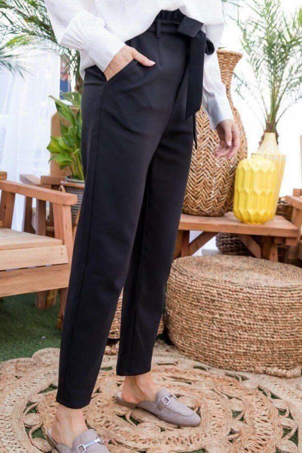 Ruffle High Waist Belt Side Pocket Front Zipper Solid Pants - Fit Me For 20