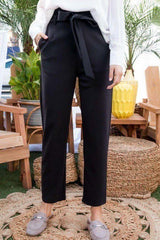 Ruffle High Waist Belt Side Pocket Front Zipper Solid Pants - Fit Me For 20