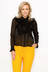 Ruffle Trim Long Sleeve Blouse - Fit Me For 20