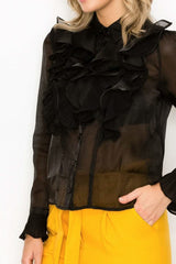 Ruffle Trim Long Sleeve Blouse - Fit Me For 20