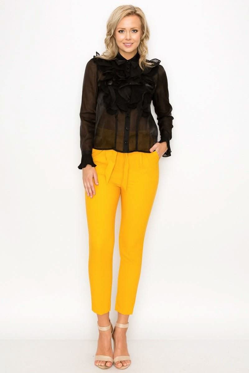 Ruffle Trim Long Sleeve Blouse - Fit Me For 20