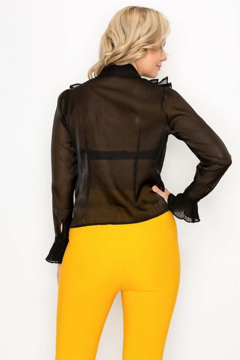 Ruffle Trim Long Sleeve Blouse - Fit Me For 20