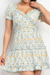 Ruffled Floral Puff Sleeve Dress - Fit Me For 20