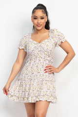 Ruffled Floral Puff Sleeve Dress - Fit Me For 20