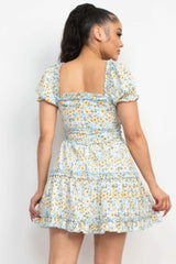 Ruffled Floral Puff Sleeve Dress - Fit Me For 20