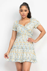 Ruffled Floral Puff Sleeve Dress - Fit Me For 20