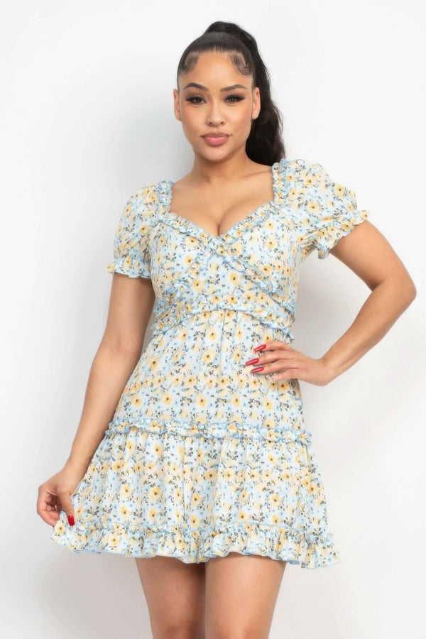 Ruffled Floral Puff Sleeve Dress - Fit Me For 20