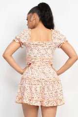 Ruffled Floral Puff Sleeve Dress - Fit Me For 20