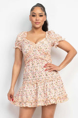Ruffled Floral Puff Sleeve Dress - Fit Me For 20