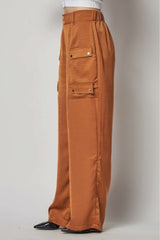 Satin Cargo Pocket Wide Leg Pants - Fit Me For 20