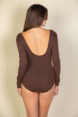Scoop Neck Solid Long Sleeve Bodysuit - Fit Me For 20