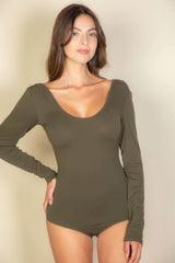 Scoop Neck Solid Long Sleeve Bodysuit - Fit Me For 20