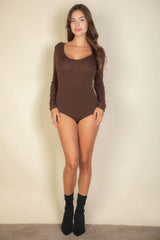 Scoop Neck Solid Long Sleeve Bodysuit - Fit Me For 20
