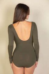 Scoop Neck Solid Long Sleeve Bodysuit - Fit Me For 20