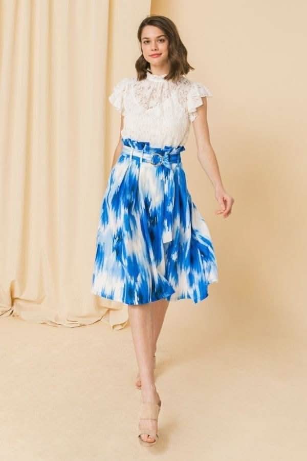 Self-buckle Belt Printed Skirt - Fit Me For 20