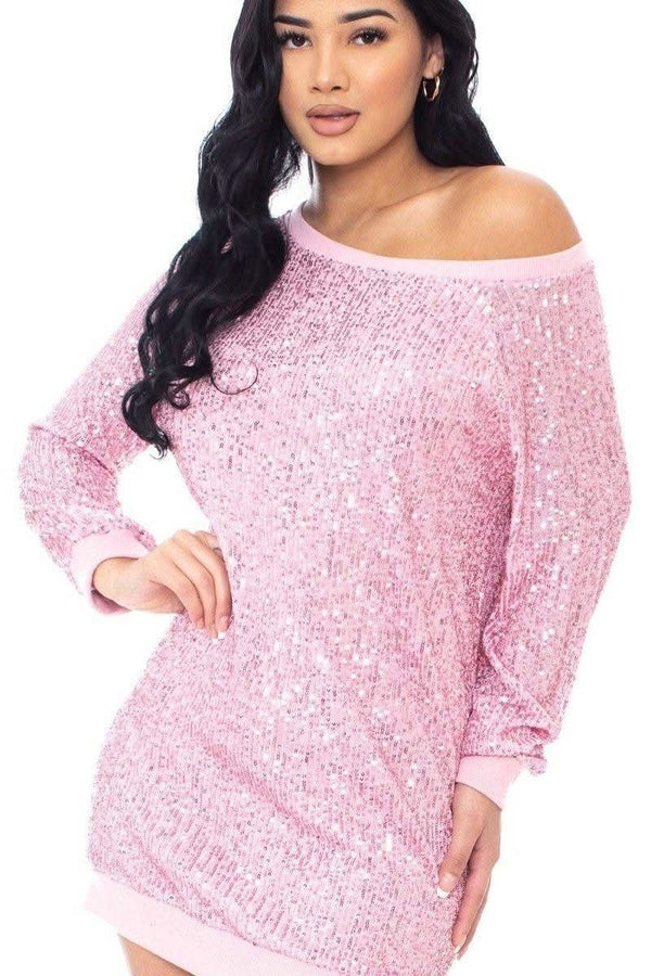 Sequin Wide Neck Boxy Mini Dress - Fit Me For 20