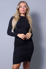 Sexy Long Sleeve Mock Neck Side Or Twist Ruching Dress - Fit Me For 20