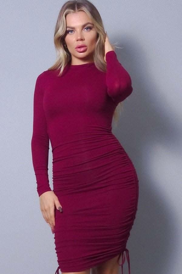 Sexy Long Sleeve Mock Neck Side Or Twist Ruching Dress - Fit Me For 20