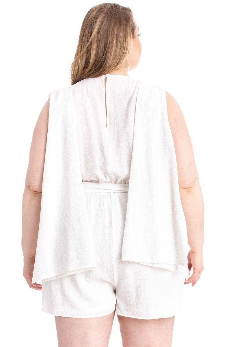 Shimmer Fabric Draped Open Sleeve Romper - Fit Me For 20