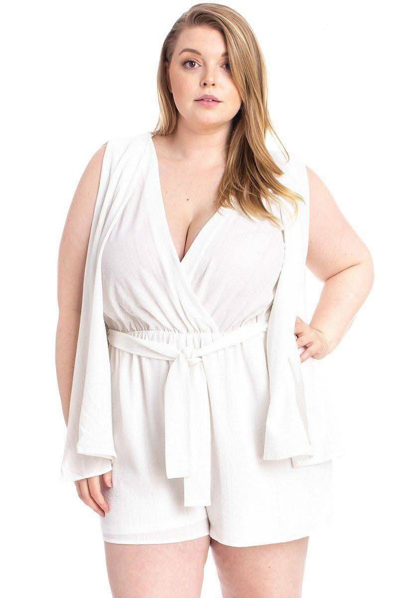 Shimmer Fabric Draped Open Sleeve Romper - Fit Me For 20